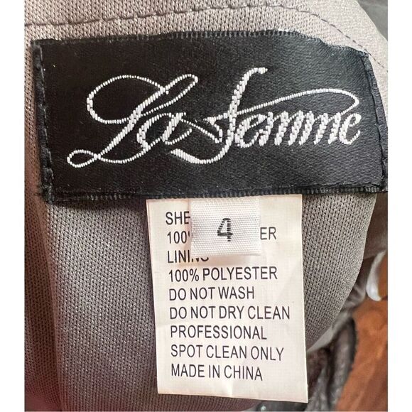 La Femme  28065 Sequined Shirred Trumpet Dress in Gunmetal NWT Size 4 - Picture 5 of 6